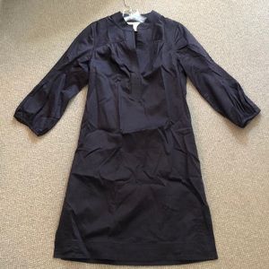 Dark blue linen DVF dress with belt